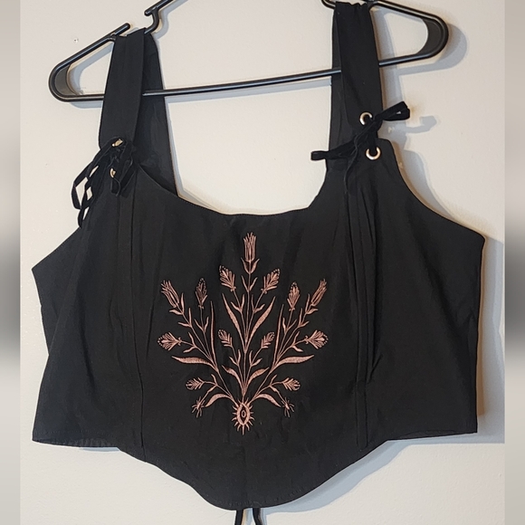 Cybele Embroidered Crop Corset Top Black Floral Embroidered Women's Top - Picture 6 of 9